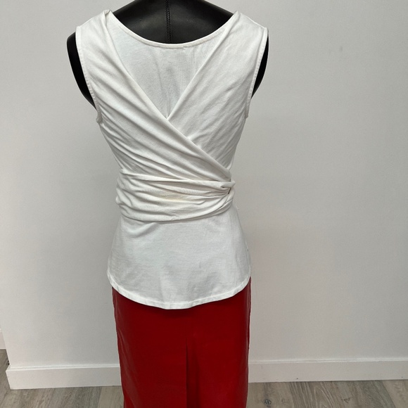 White Wrap Tie Tank Top & Red Leather Pencil Skirt | Modern Minimalist Look - Picture 5 of 5